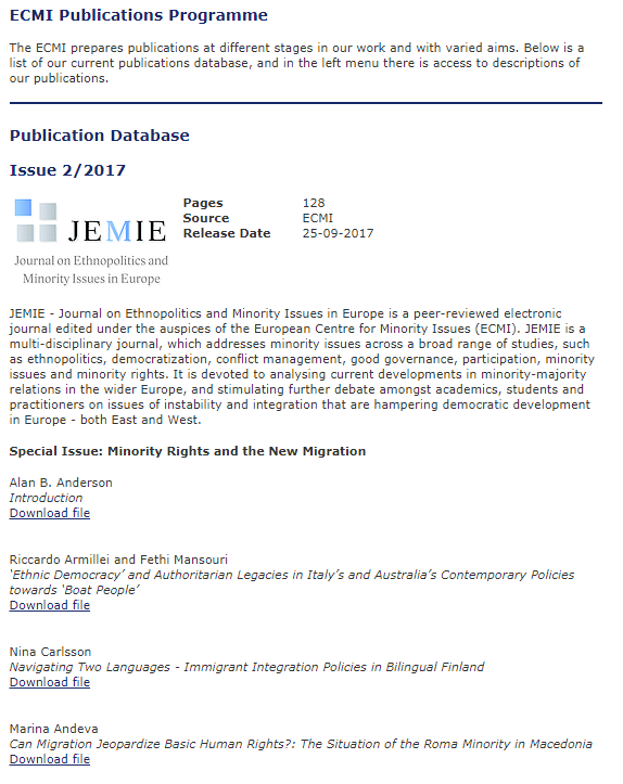 Article publication by prof. Marina Andeva in the Journal on Ethnopolitics and Minority Issues in Europe