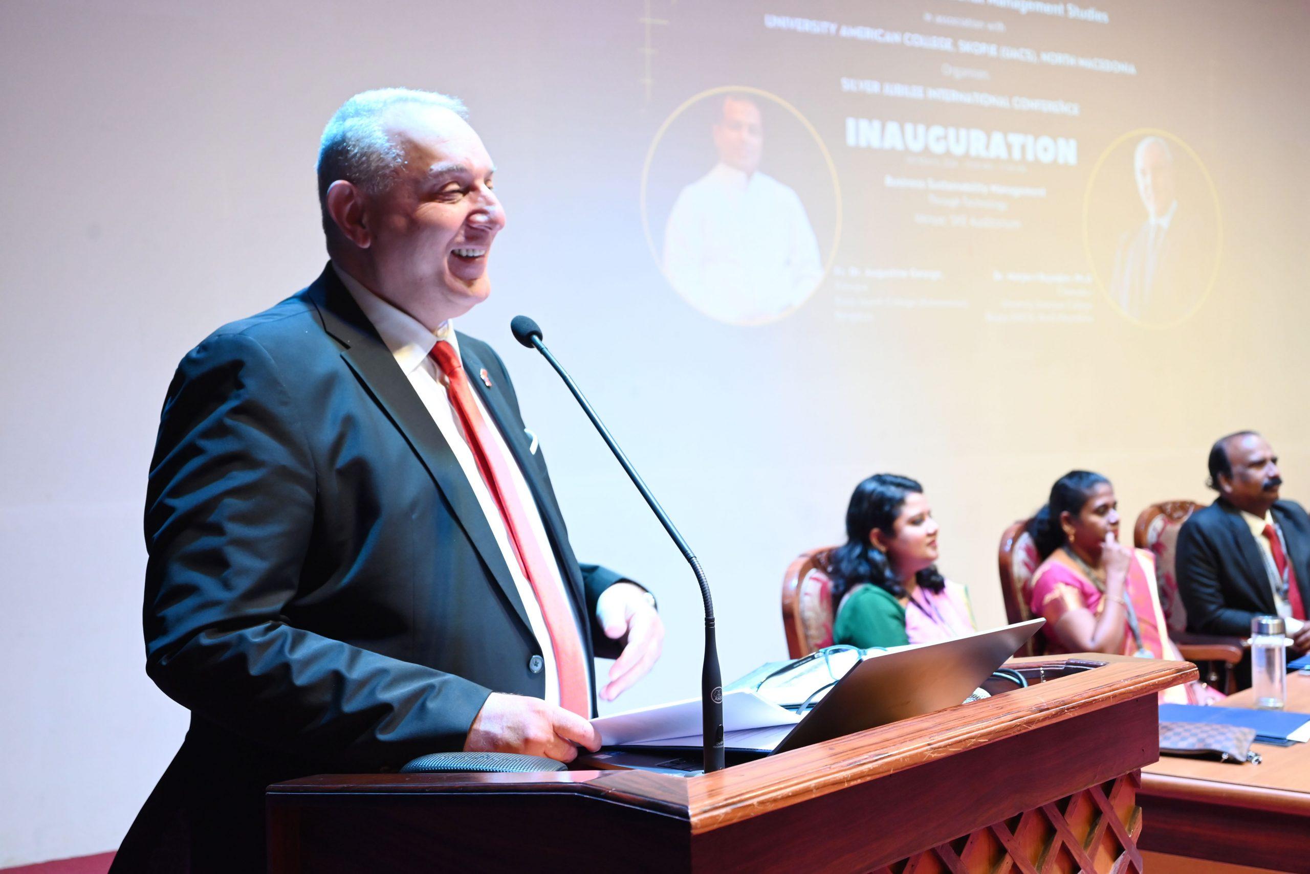 Prof. Mayo Bojadziev, keynote speaker at the Silver Jubilee Conference hosted by Kristu Jayanti College Autonomous in Bengaluru, India